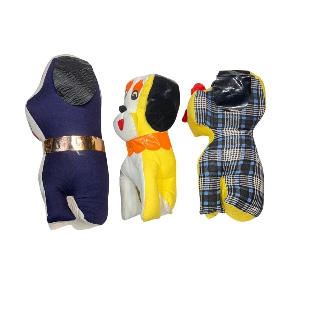 Vintage Carnival Prize Plush Dog Lot 3pc Kitsch Retro Stuffed Animal Yellow Blue